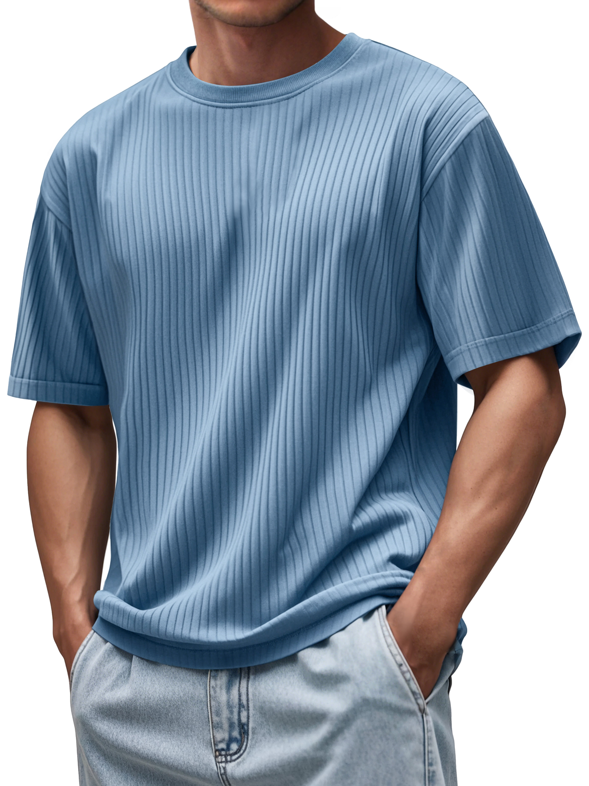 Men's Daily Round Neck Pitted Texture Casual Short-sleeved T-shirt