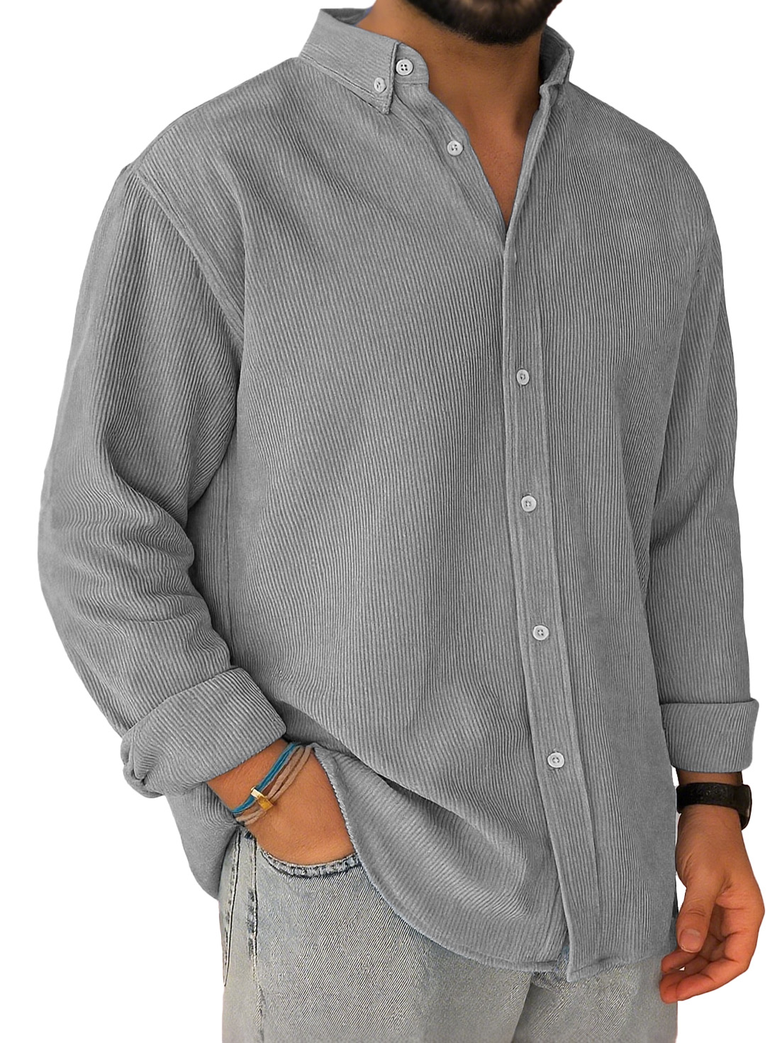 Men's Casual Corduroy Loose-fitting Long-sleeved Lapel Shirt