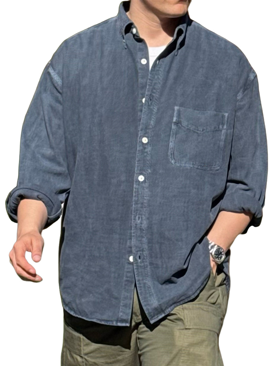 Men's Fashionable Distressed Pocket Long-sleeved Shirt