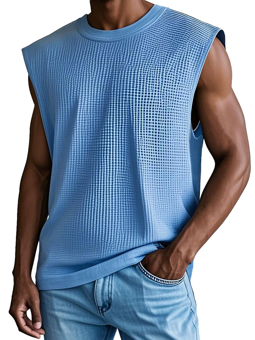 Men's Fashion Retro Sports Waffle Fabric Sleeveless T-shirt