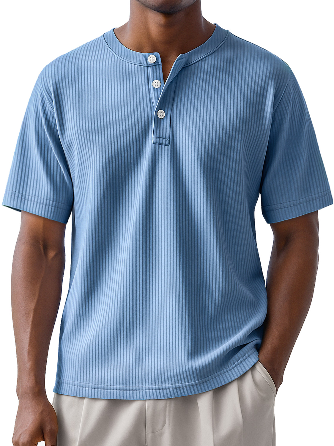Men's Daily Striped Casual Short Sleeve Henley Shirt