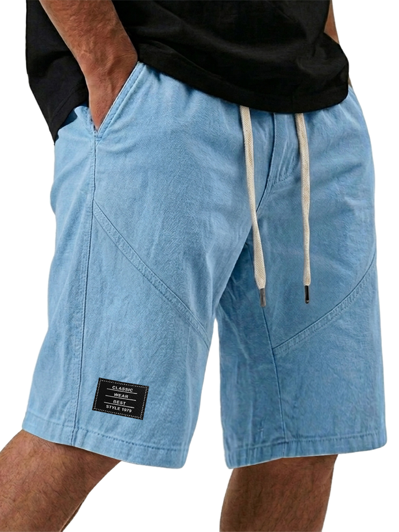 Men's Embroidered Logo Elastic Waist Casual Cargo Shorts