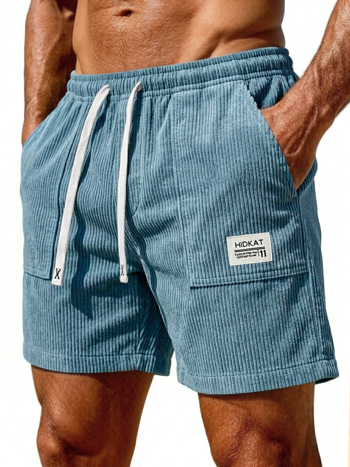 Men's Retro Corduroy Patch Pocket Embroidered Logo Casual Shorts