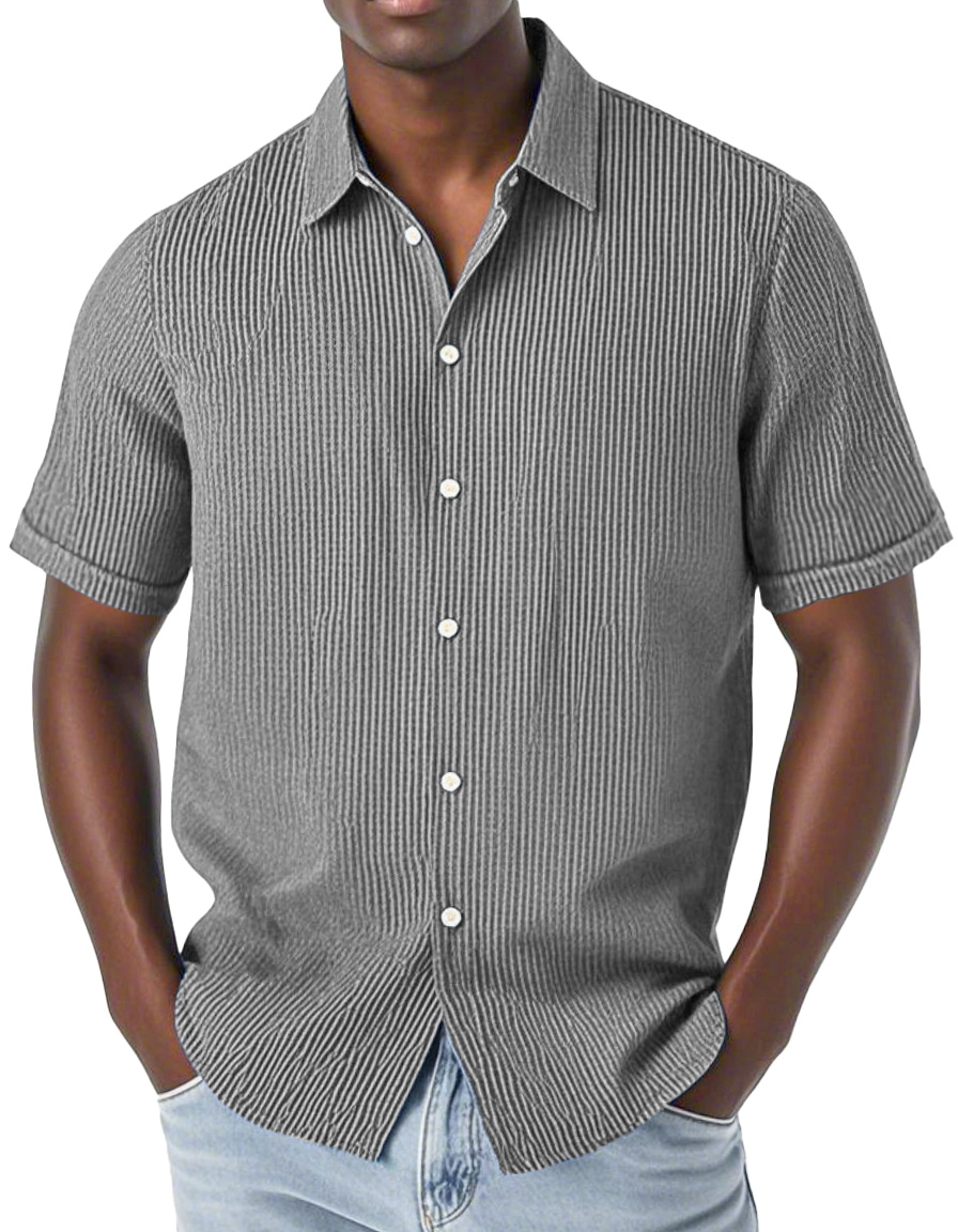Men's Fashion Casual Corduroy Fabric Lapel Short Sleeve Shirt