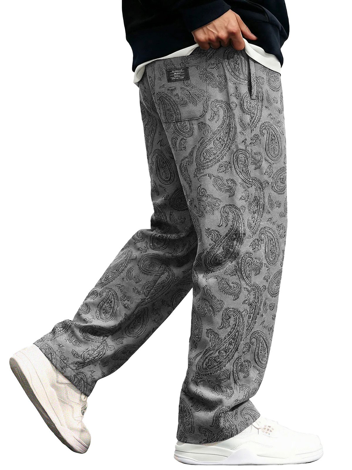 Men's Fashionable Casual Paisley Fabric Loose-Fit Pocket Trousers