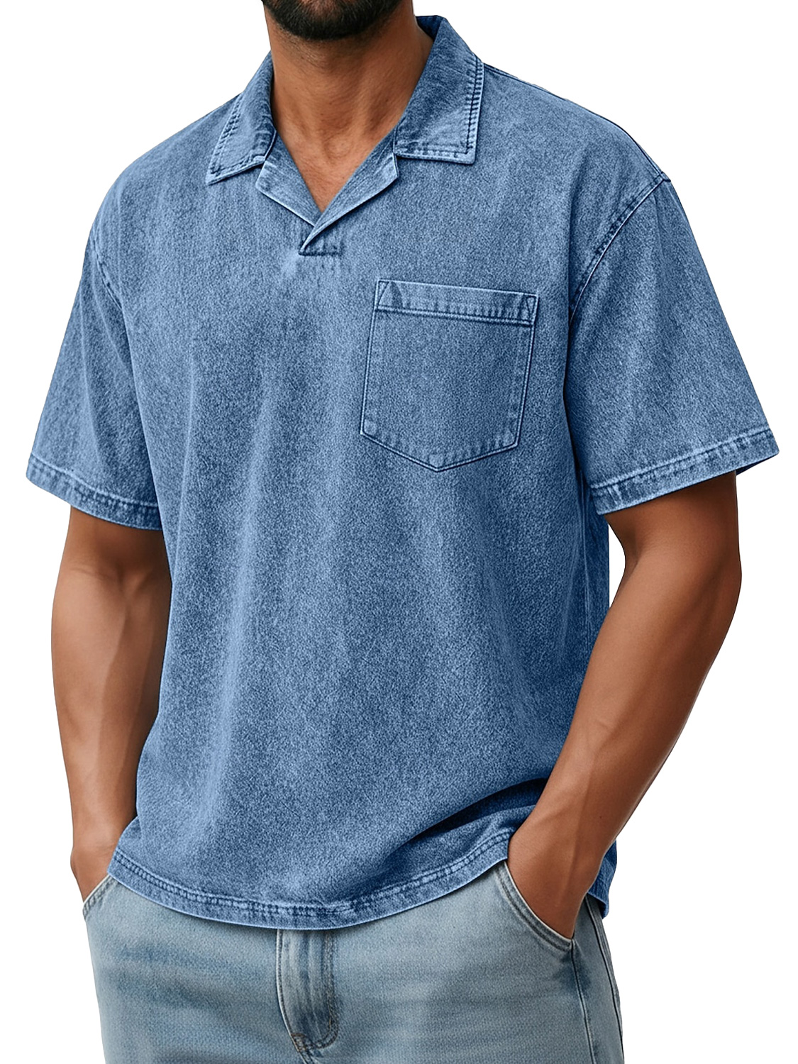 Men's Retro Collared Pocket Casual Short-Sleeve Polo Shirt