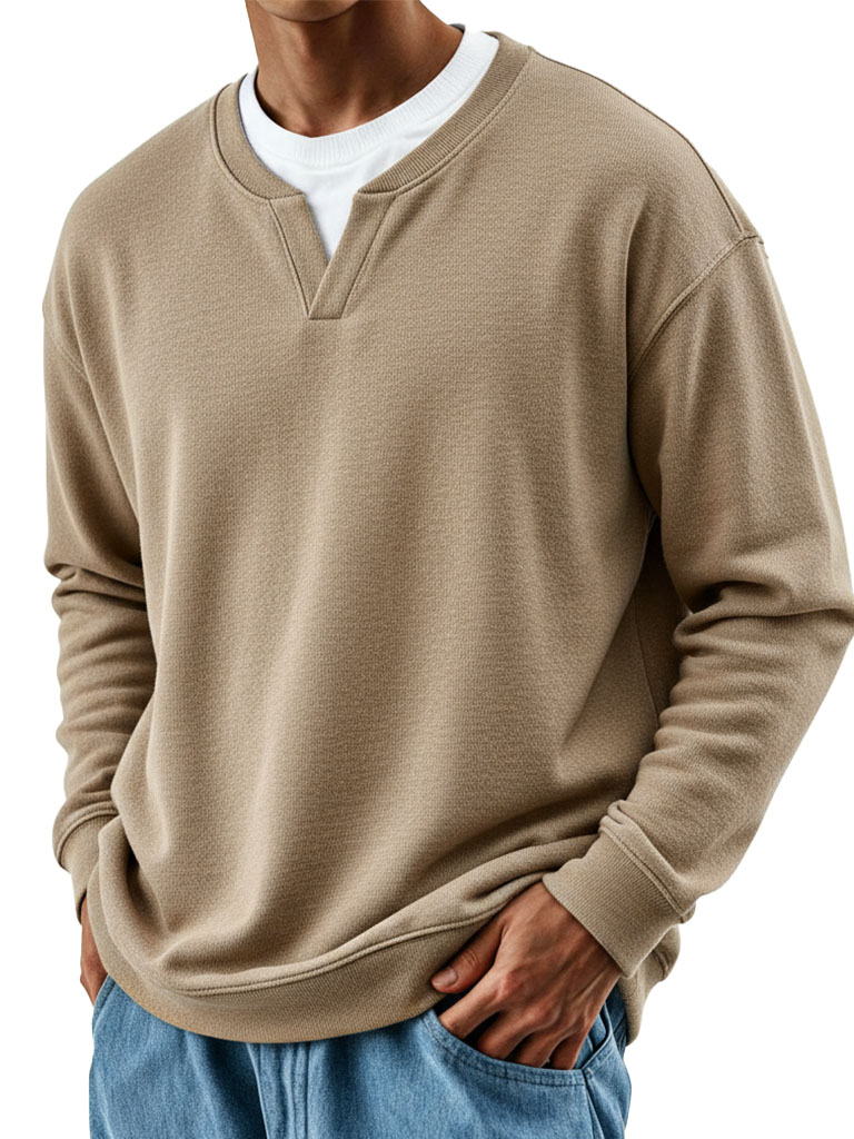 Men's Stylish Casual Retro V-neck Loose-fitting Long-sleeved Sweatshirt