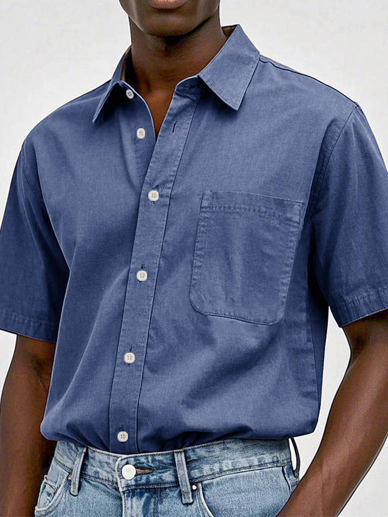 Men's Fashion Casual Retro Pure Cotton Lapel T-shirt