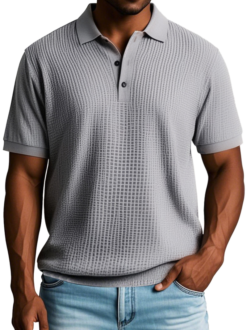 Men's Fashion Casual Waffle Fabric Short Sleeve Polo Shirt