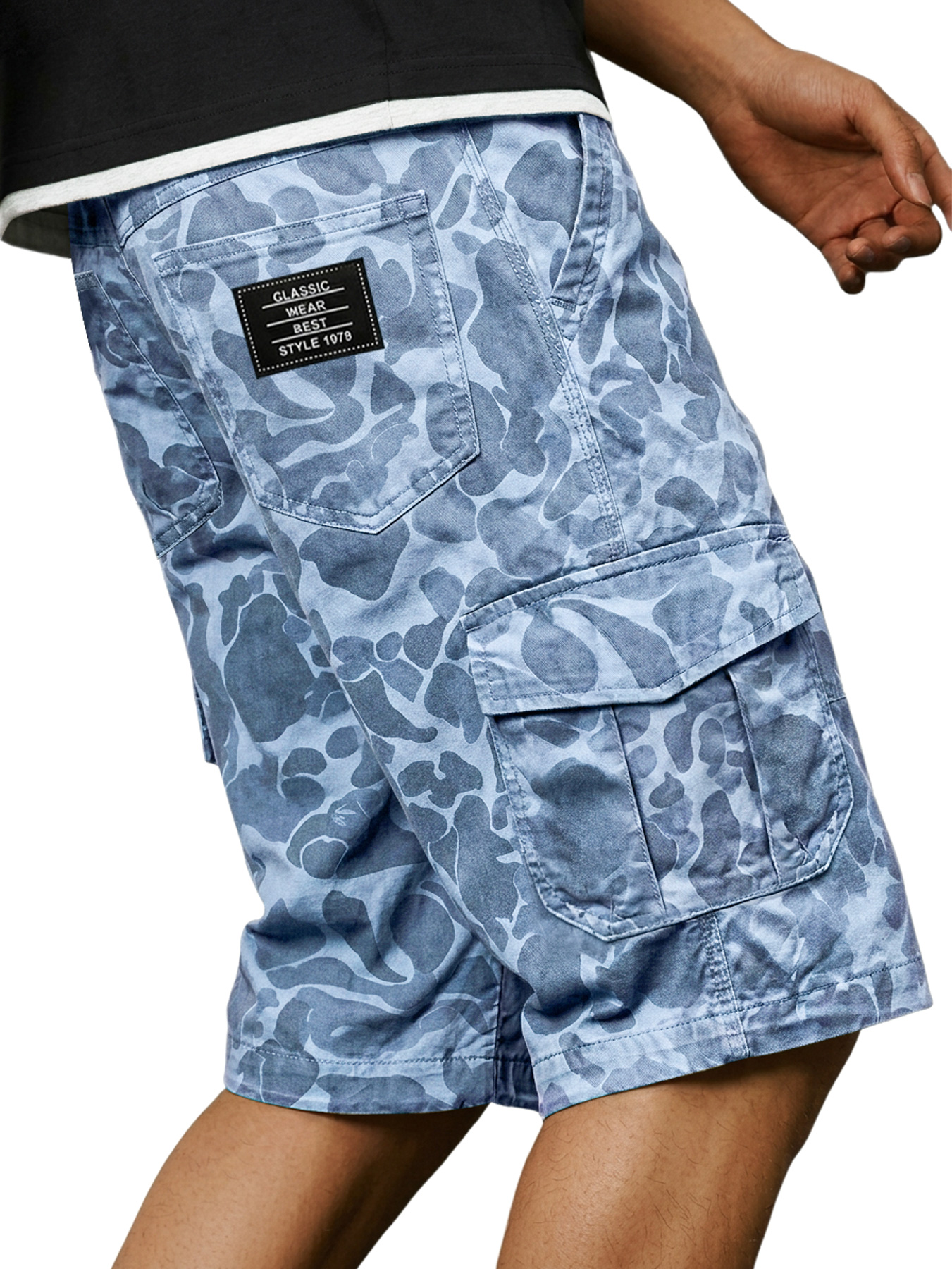 Men's Basic Camouflage Multi-pocket Embroidered Logo Casual Work Shorts