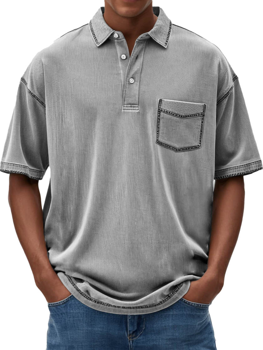 Men's Fashion Casual Hemp Fabric Lapel Short-sleeved Polo Shirt
