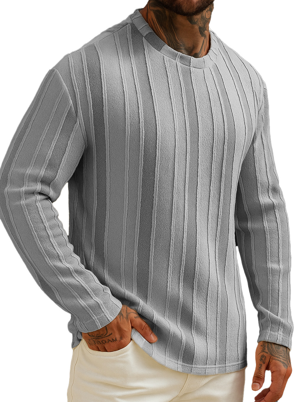Men's Stylish Casual Striped Crew Neck Long-sleeved T-shirt