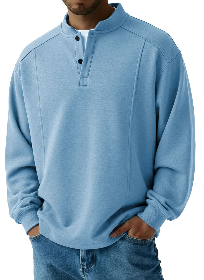 Men's Fashionable Casual Patchwork Stand Collar Long-Sleeved Henley Shirt