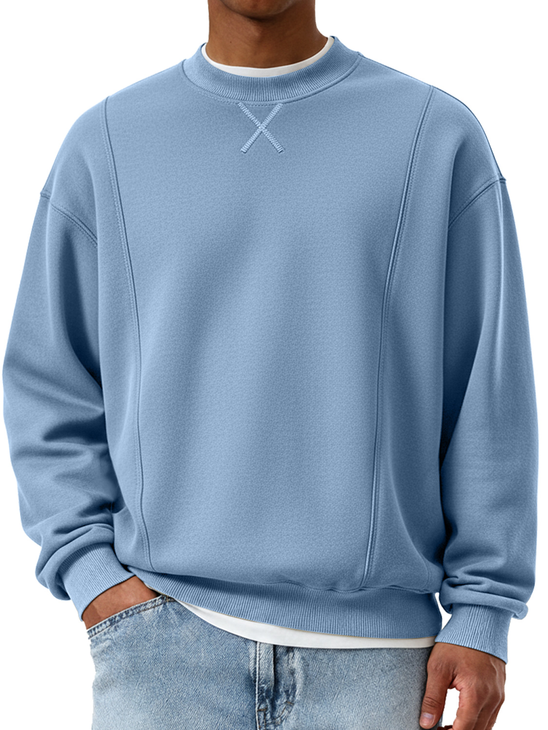 Men's Fashionable Crew Neck Patchwork Design Casual Sweatshirt