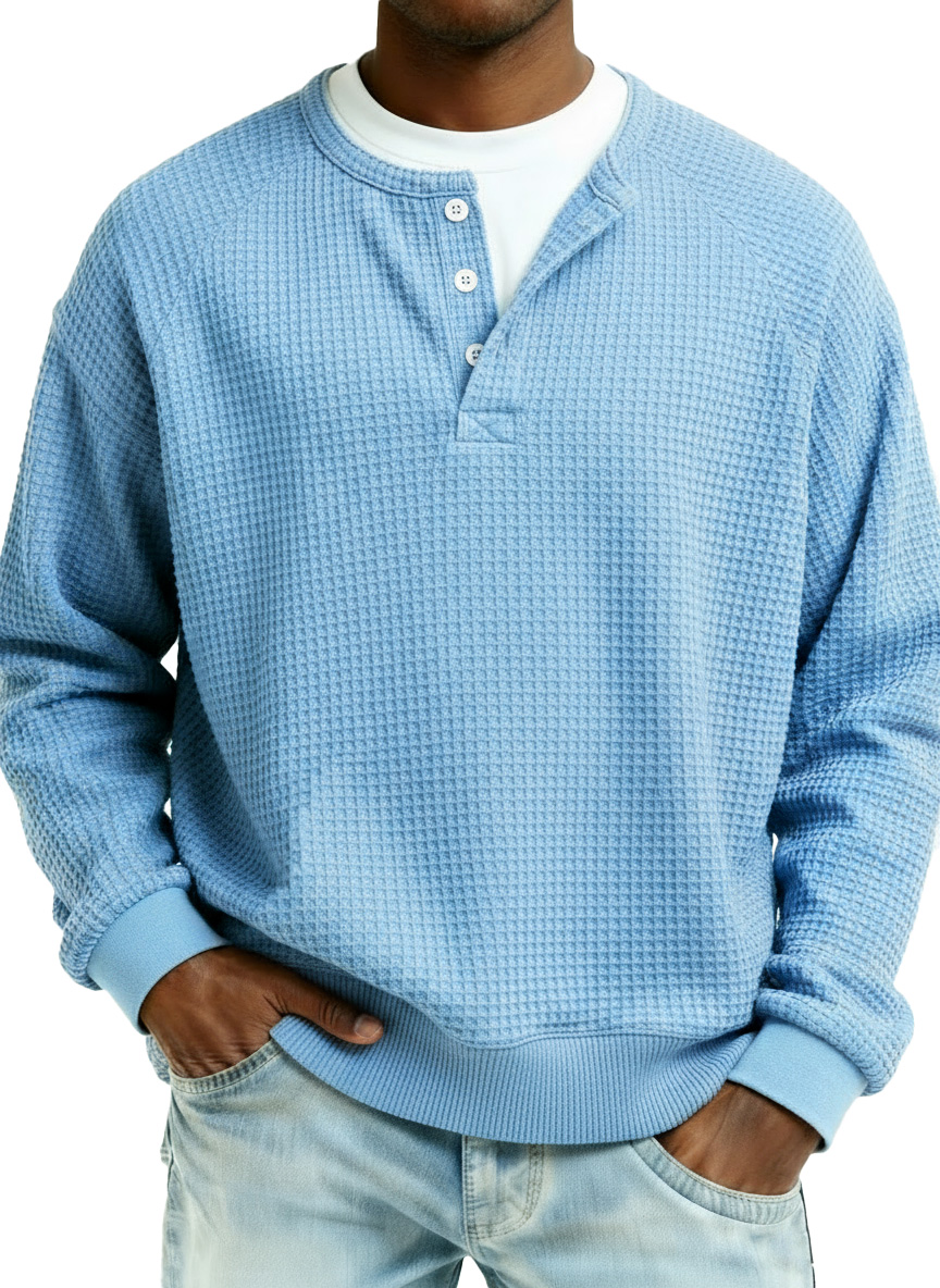 Men's Fashion Casual Waffle Fabric Raglan Long-Sleeve Top