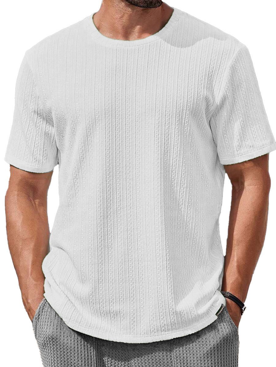 Men's Fashion Casual Jacquard Round Neck Short-sleeved T-shirt