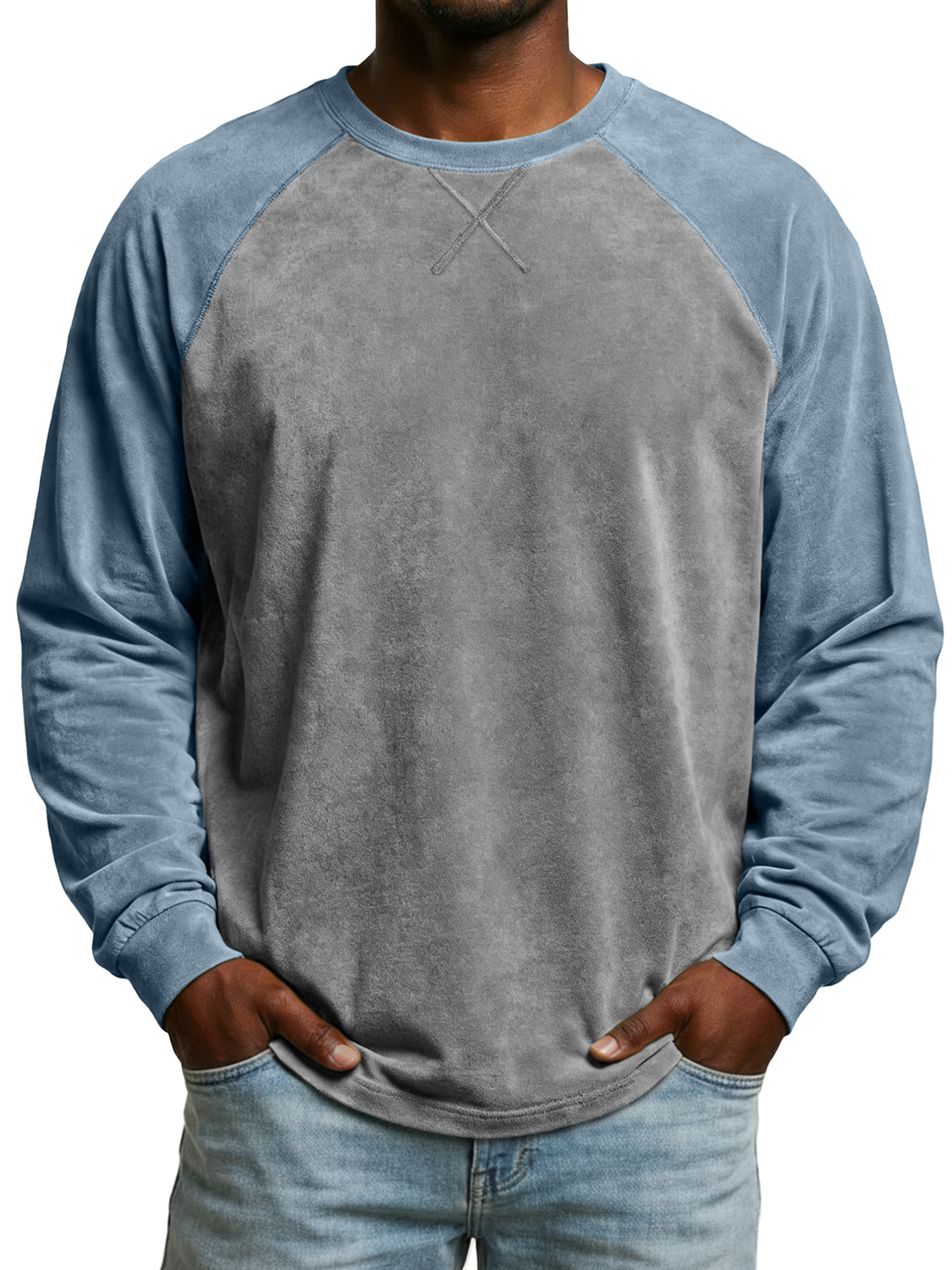 Men's Vintage Suede Patchwork Long-sleeved Casual T-shirt With Criss-cross Design