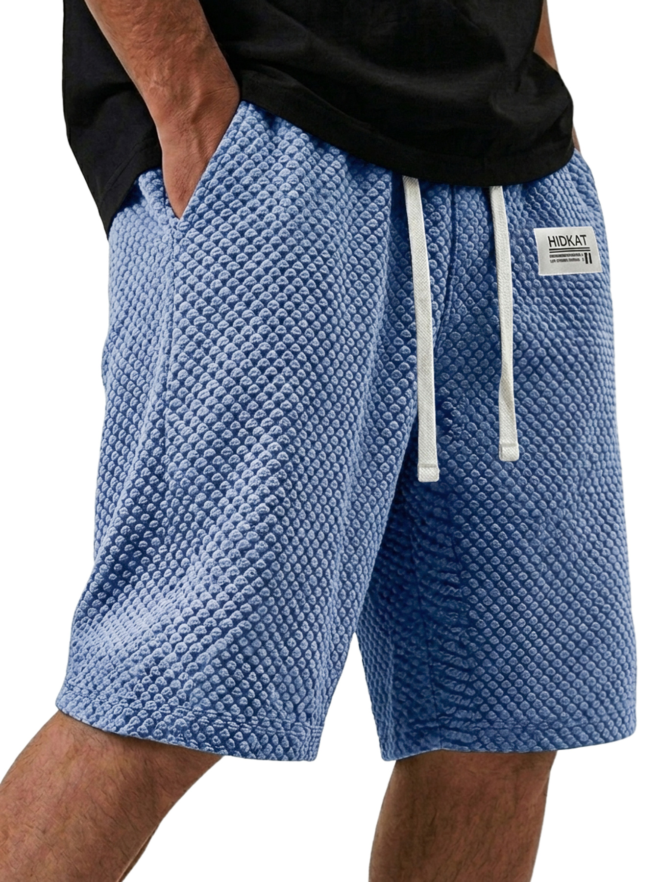 Men's Casual Textured Embroidered Logo Loose Shorts