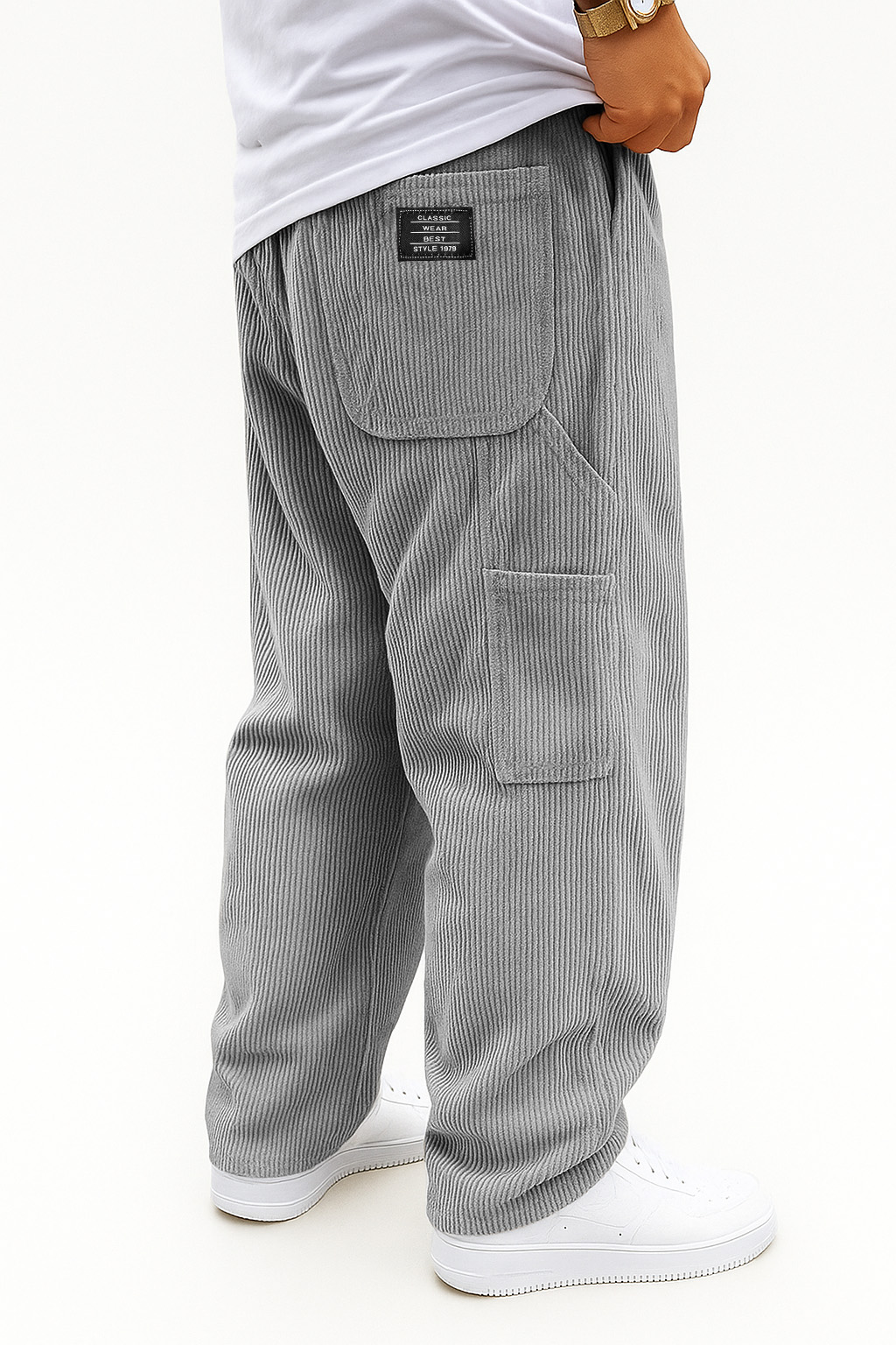 Men's Fashion Casual Outdoor Workwear Pocket Corduroy Fabric Drawstring Loose Trousers