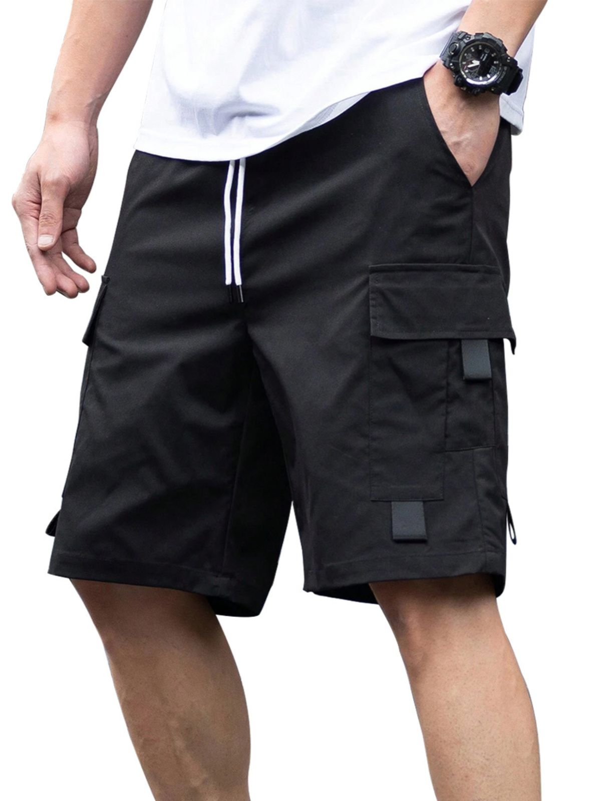 Men's Solid Color Multi-pocket Cargo Casual Shorts