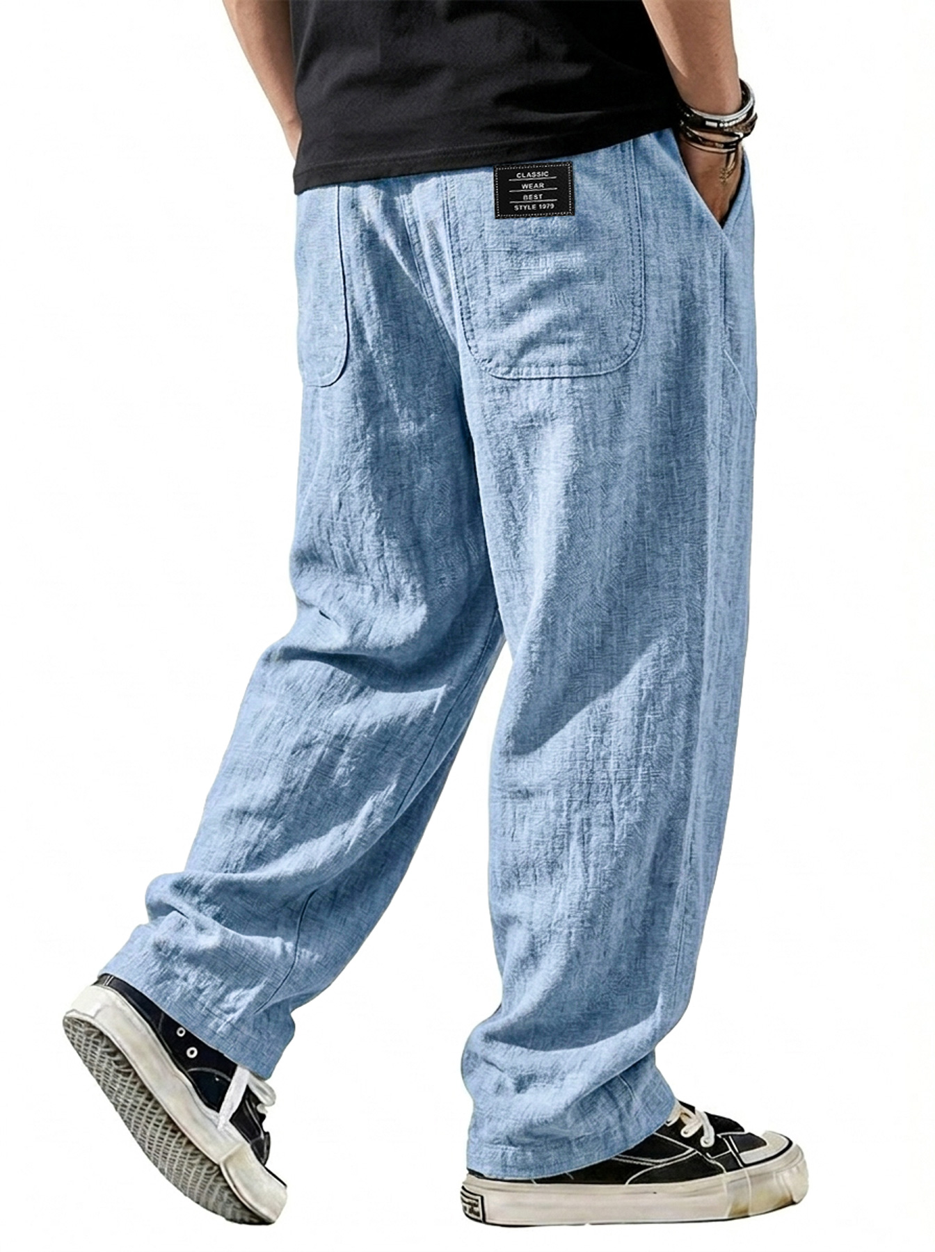 Men's Breathable Cotton-Linen Casual Trousers with Embroidered Logo