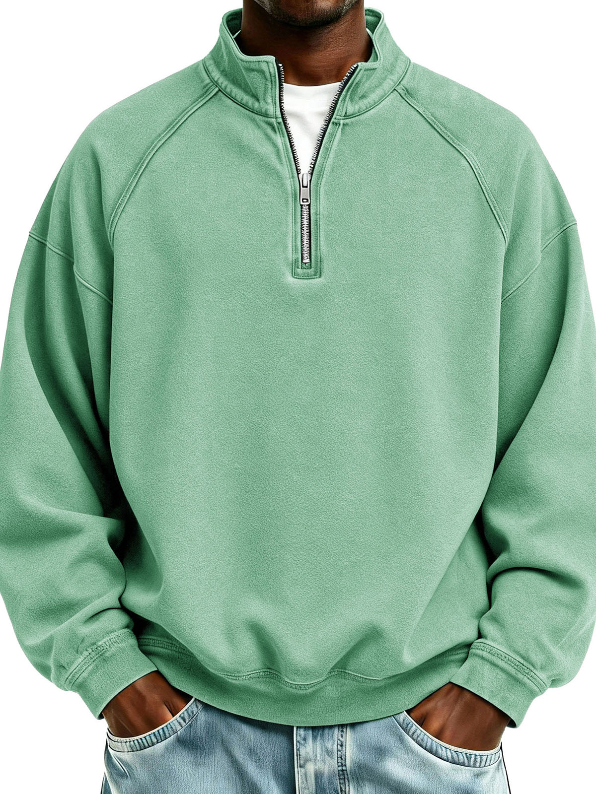 Men's Fashionable Sporty Casual Loose-Fitting Long-Sleeve Stand Collar Sweatshirt