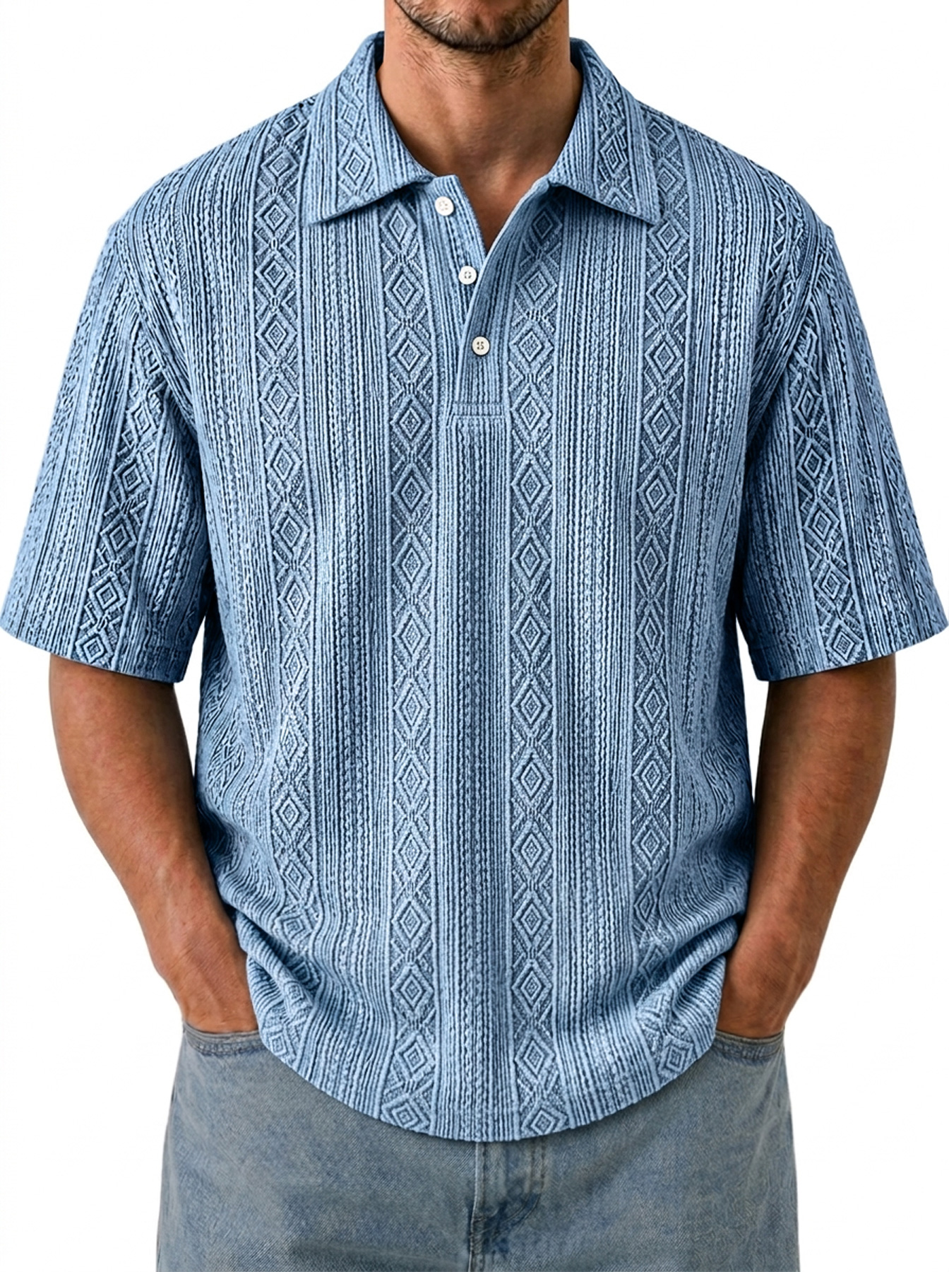 Men's Breathable Jacquard-Texture Casual Short-Sleeve Polo Shirt