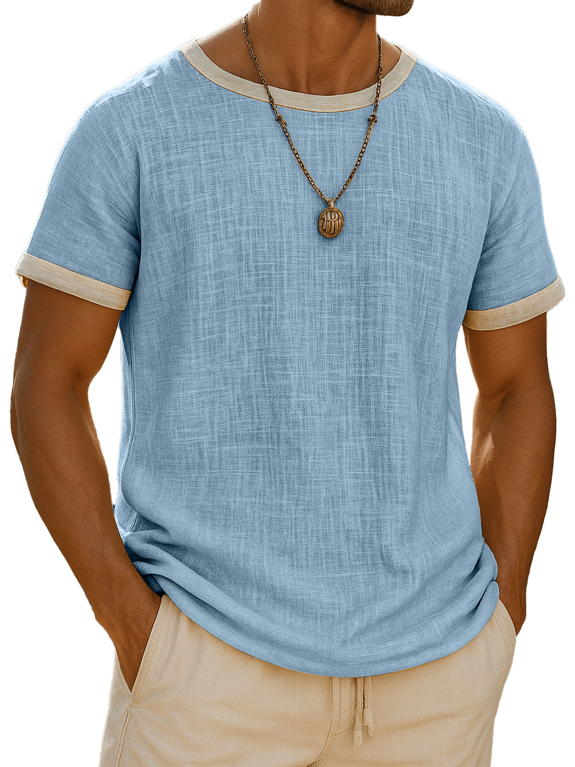 Men's Retro Daily Round Neck Colorblock Casual Short Sleeve T-shirt