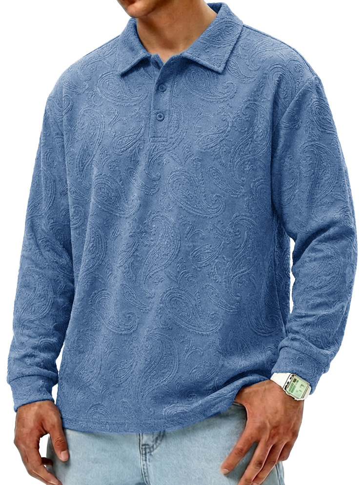 Men's Fashionable Retro Paisley Fabric Loose-Fit Collar Polo Shirt