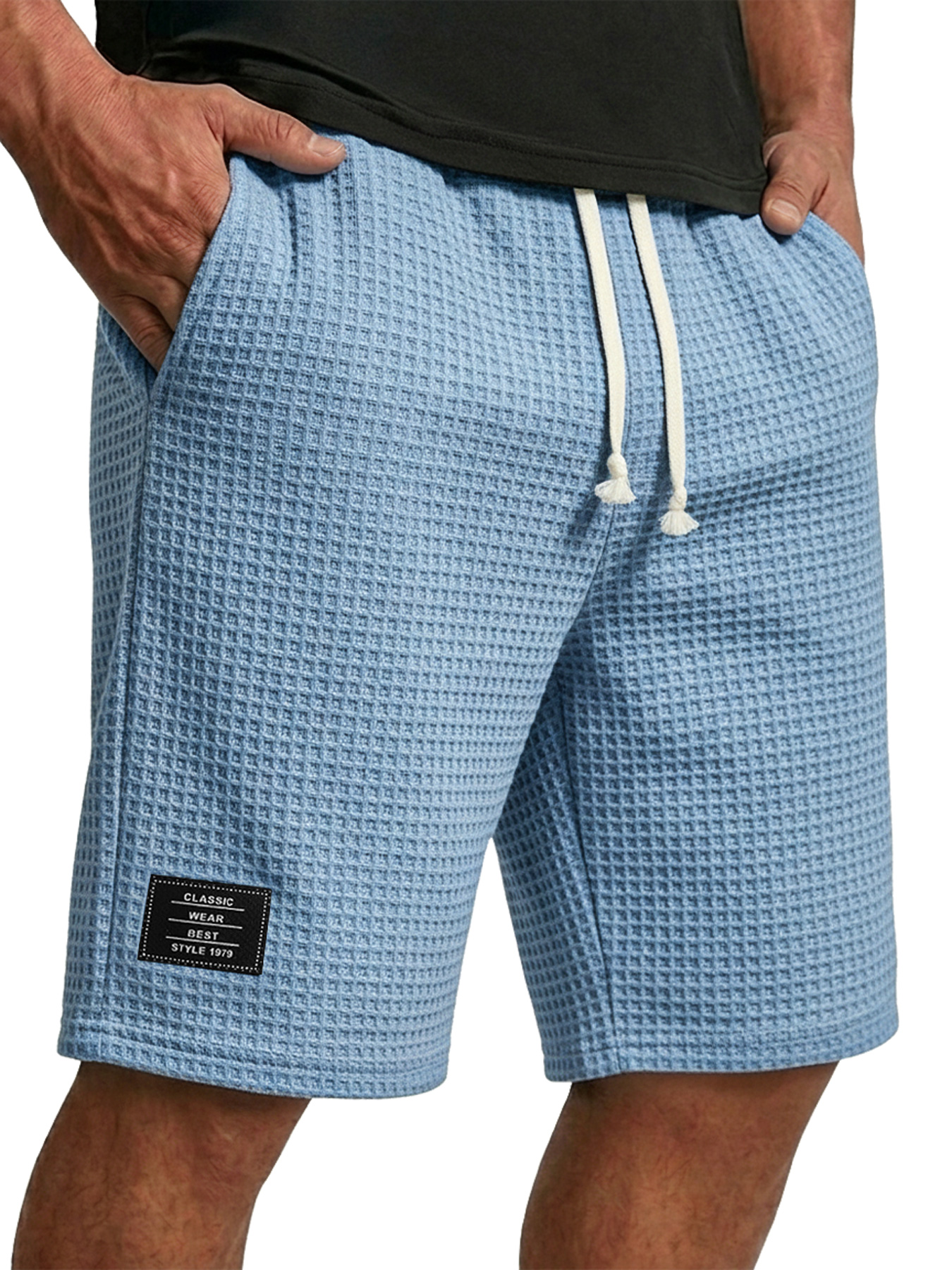 Men's Waffle Embroidered Logo Casual Loose Shorts