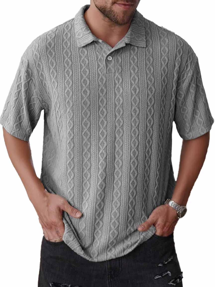 Men's Fashion Daily Casual Jacquard Fabric Lapel Short-sleeved Polo Shirt
