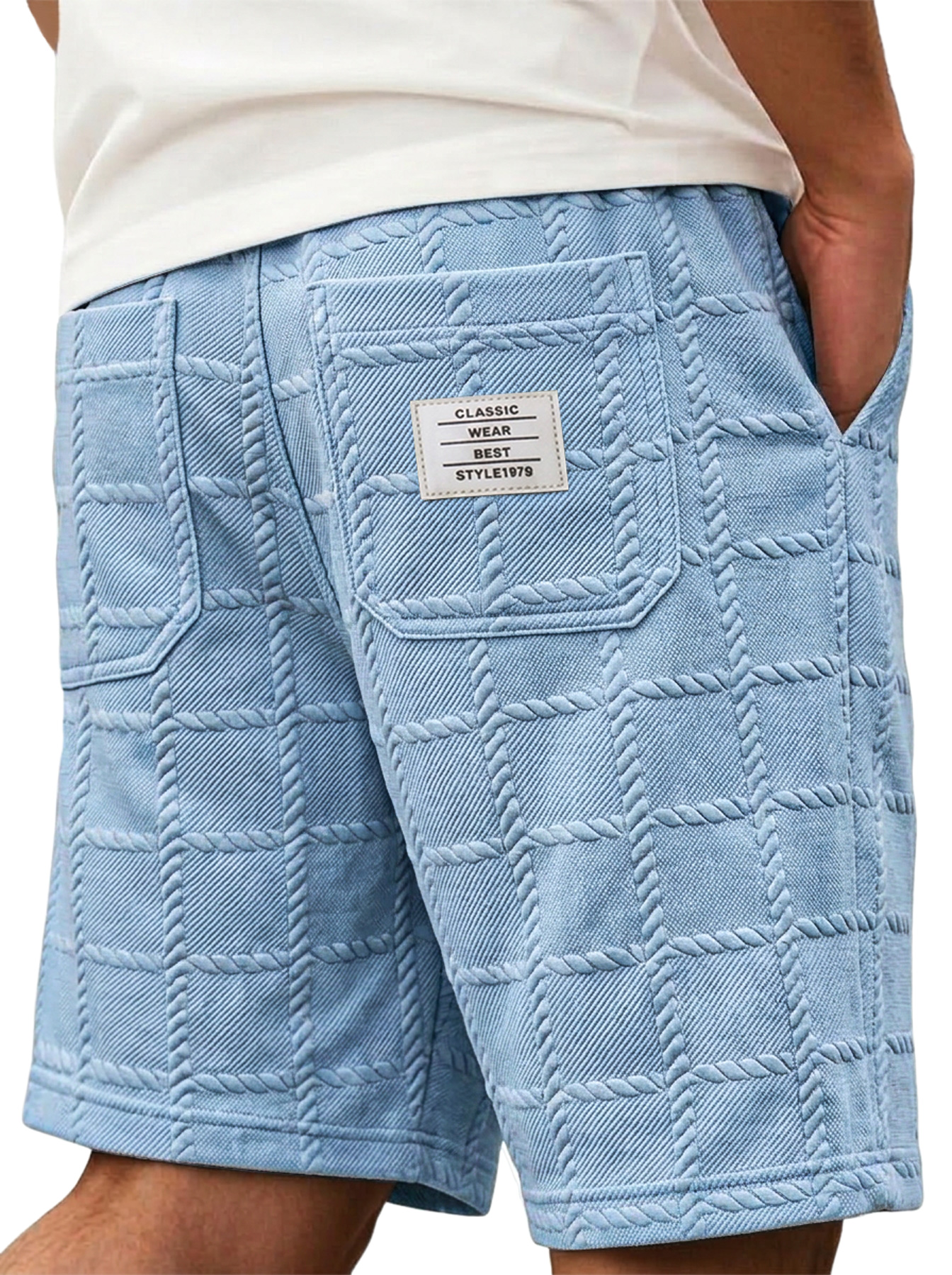 Men's Solid-Color Casual Shorts with Jacquard Texture and Embroidered Logo