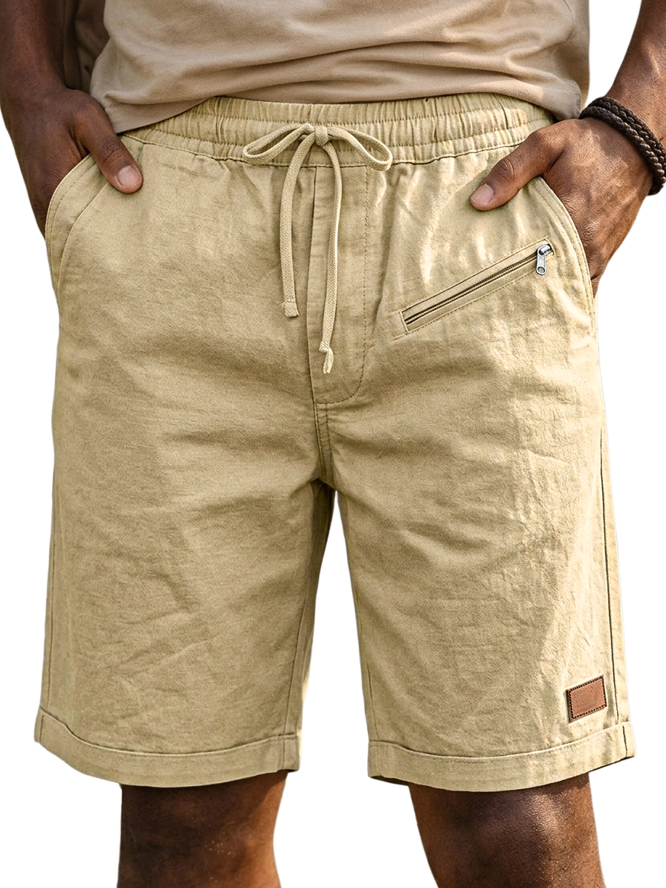 Men's 100% Cotton Casual Solid Color Shorts with Furnished Zipper Design