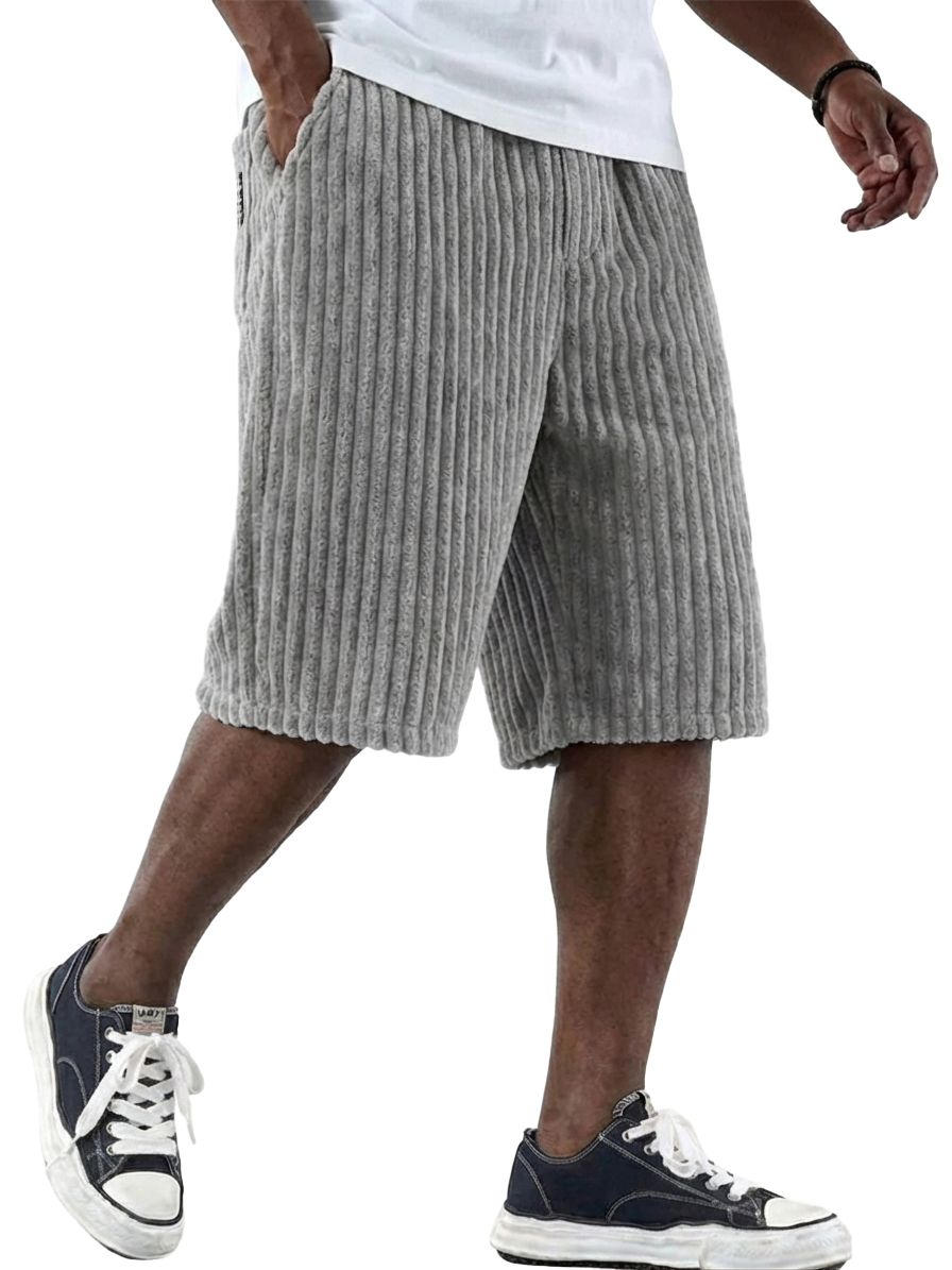 Men's Retro Corduroy Shorts with Embroidered Logo and Multiple Pockets