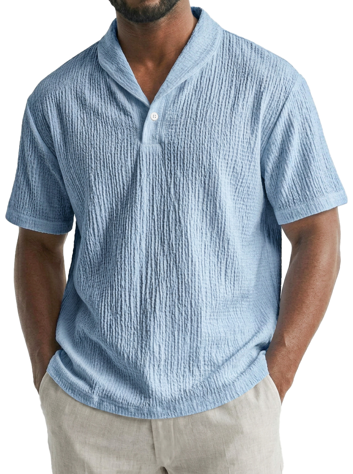 Men's Old-fashioned Style Small Collar Wrinkled Casual Short-sleeved Polo Shirt