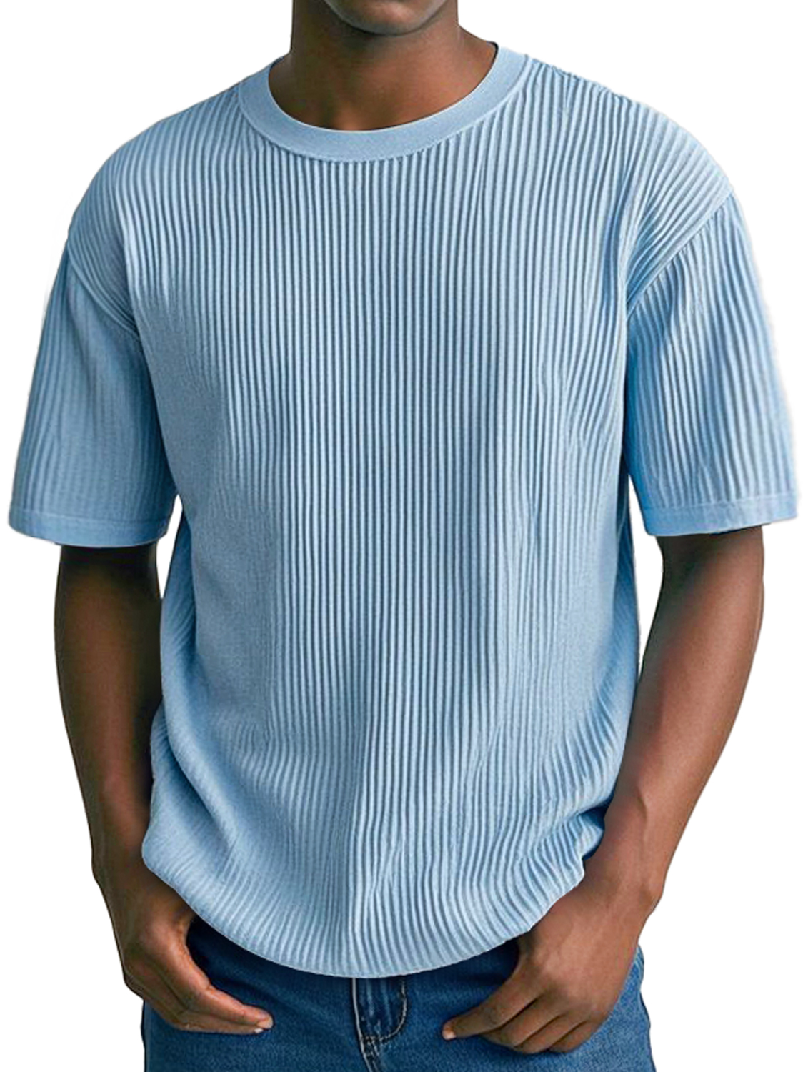 Men's Daily Ribbed Round Neck Casual Comfortable Solid Color Short-Sleeved T-shirt