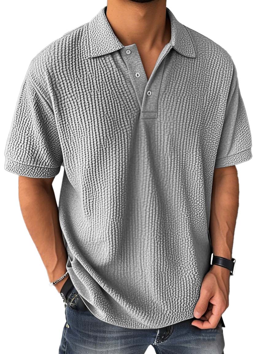 Men's Fashion Casual Bubble Wrinkled Fabric Short-sleeved Polo Shirt
