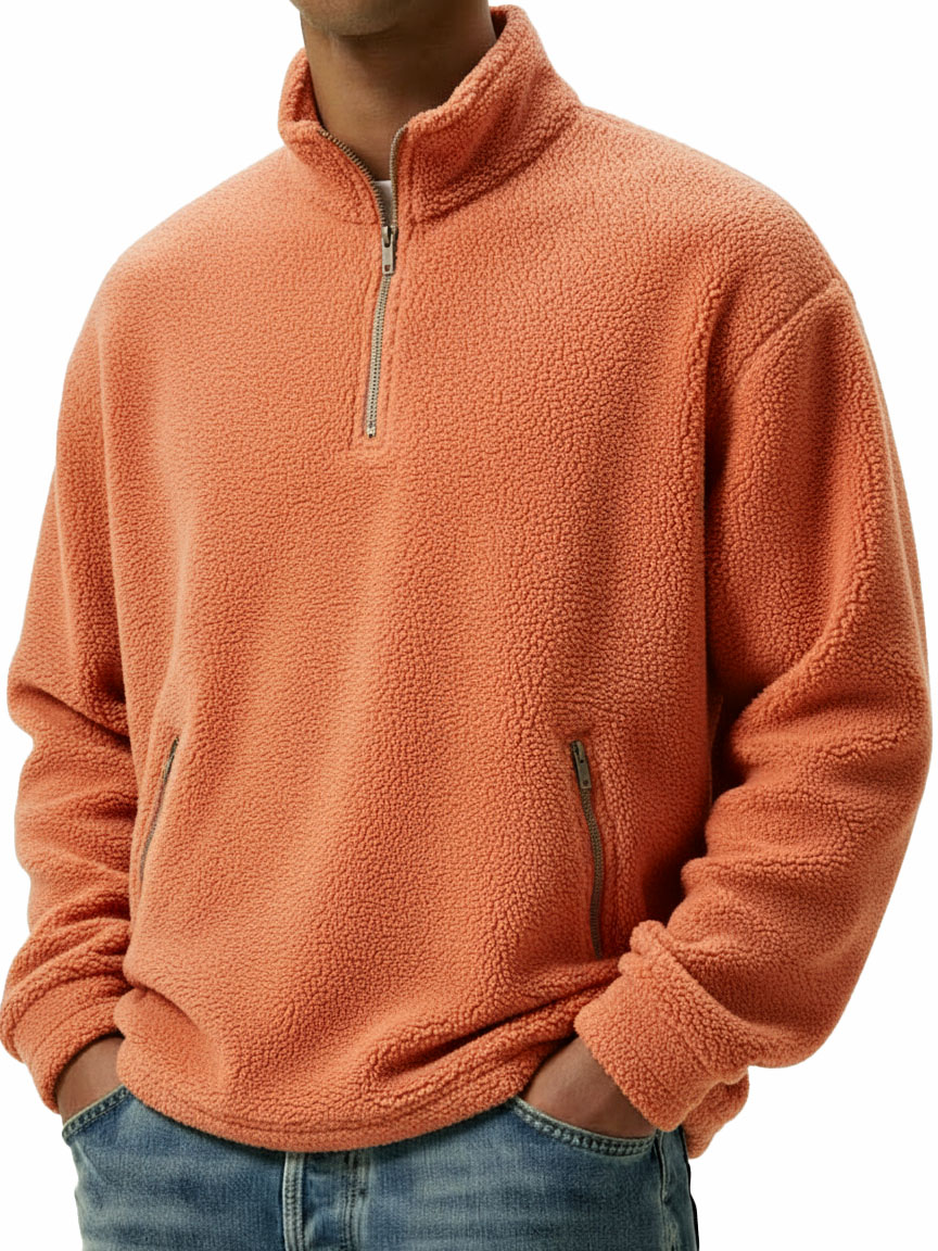 Men's Clothing Fashionable Casual Coral Velvet Fabric Stand-collar Long-sleeved Hoodie