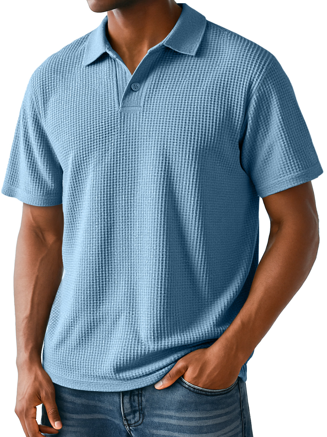 Men's Daily Casual Waffle Lapel Simple Short-sleeved Polo Shirt