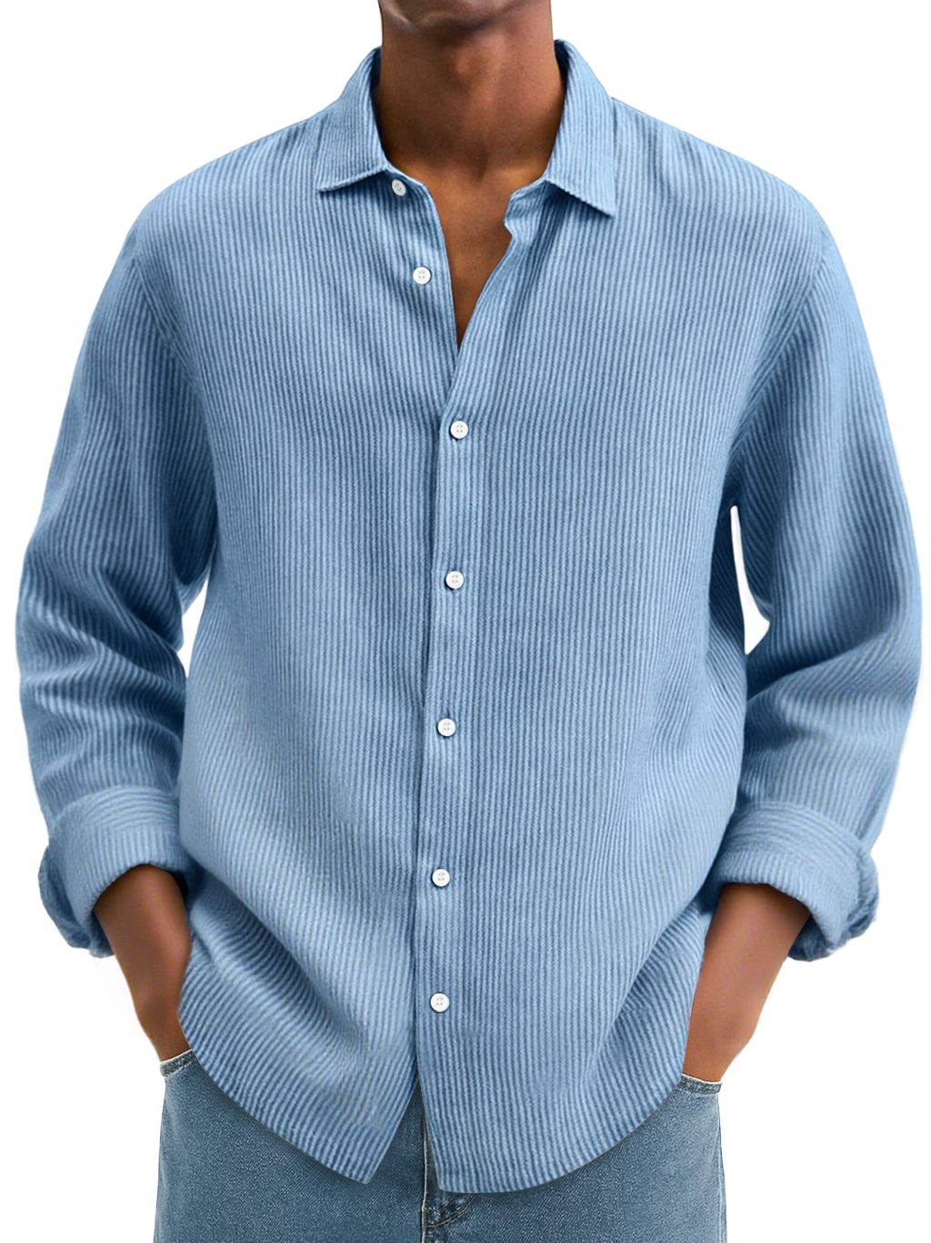 Men's Daily Corduroy Casual Solid Color Long-sleeved Shirt