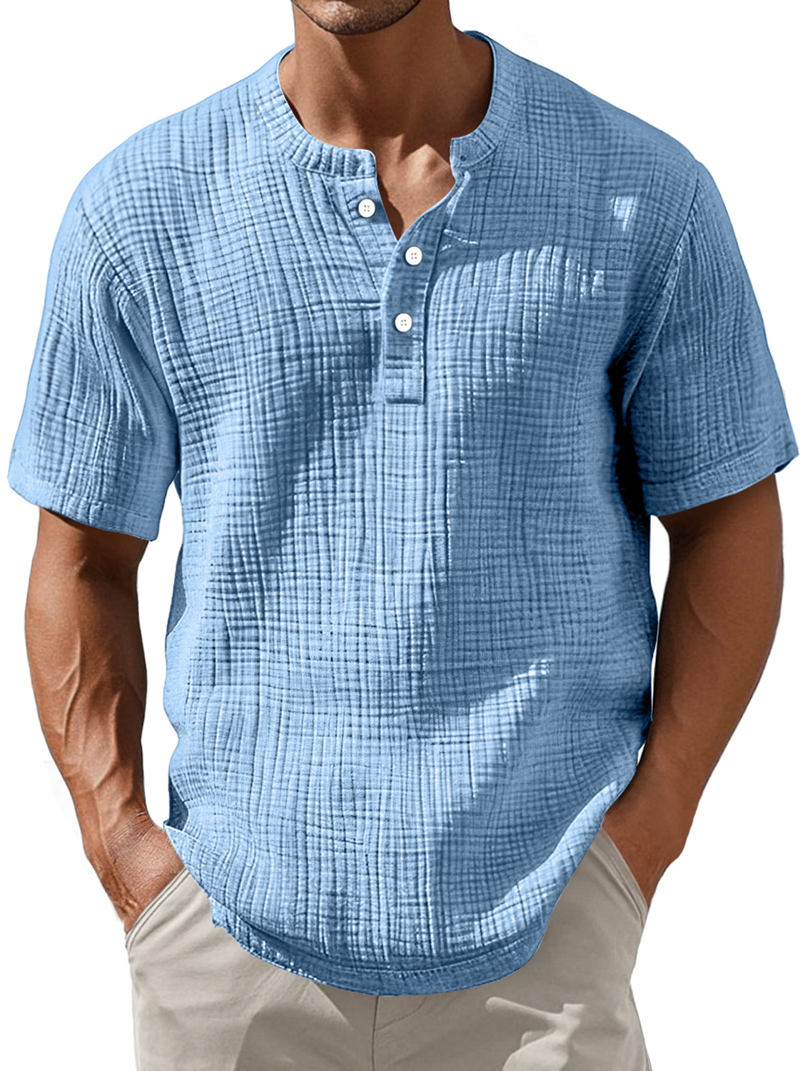 Men's Daily Pleated Casual Comfort Short Sleeve Henley Shirt