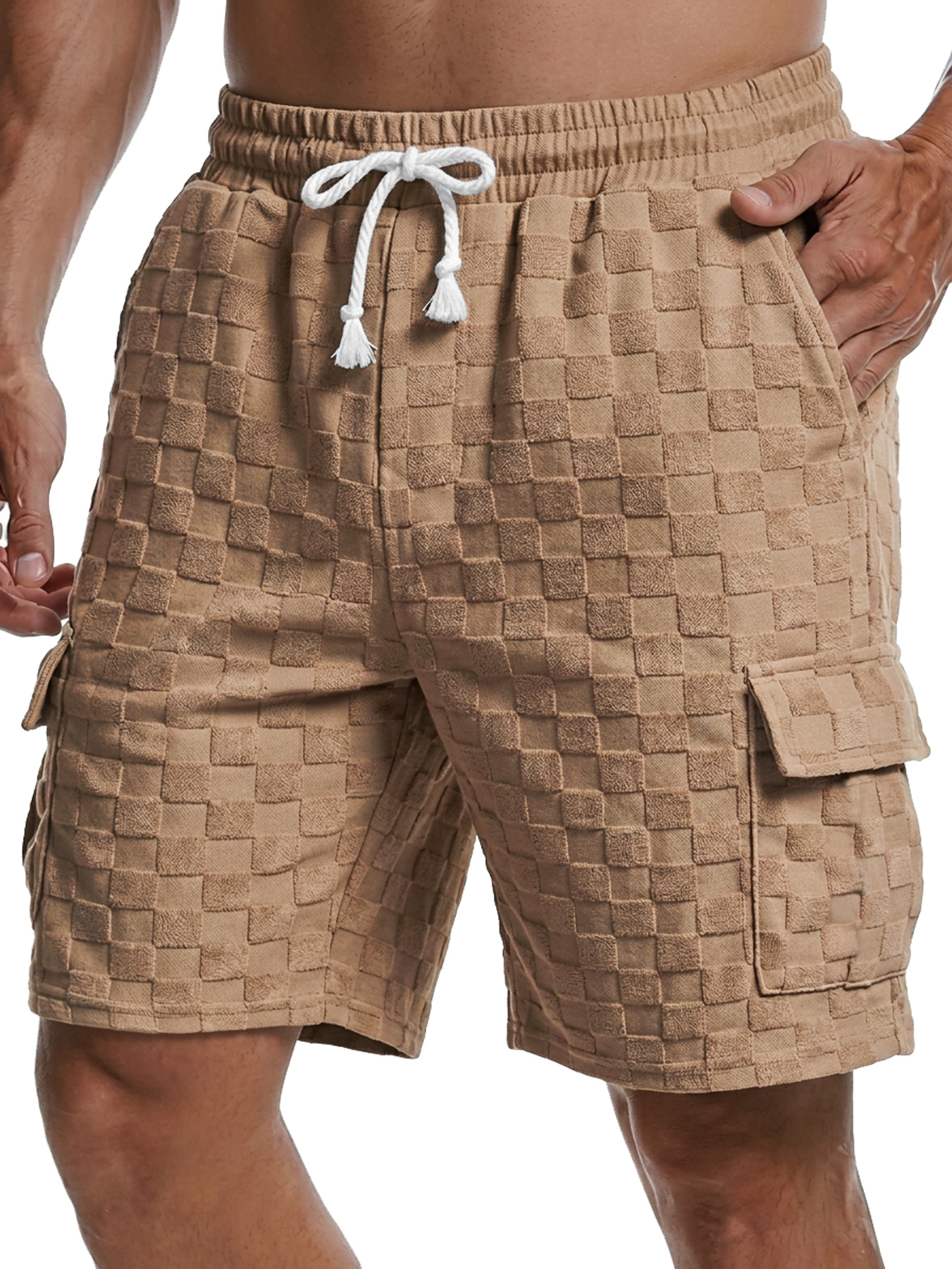 Men's Casual Checkered Jacquard Multi-Pocket Comfortable Shorts