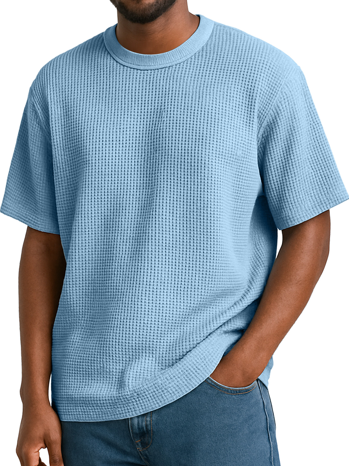 Men's Waffle Daily Round Neck Casual Solid Color Short Sleeve T-Shirt