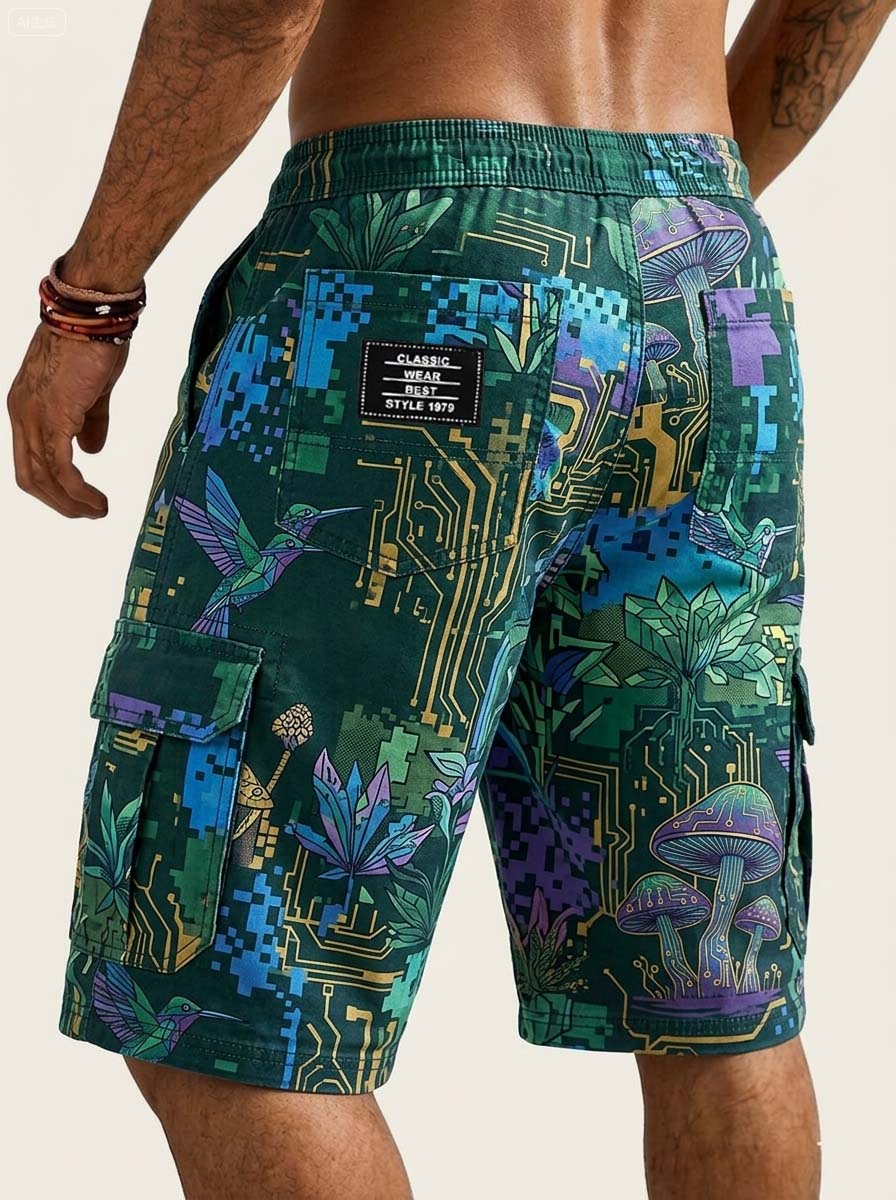 Digital Iridescent Mushroom Cargo Shorts