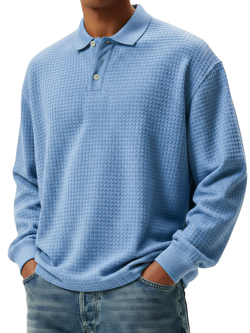 Men's Stylish Retro Small Square Fabric Lapel Long-sleeved Polo Shirt
