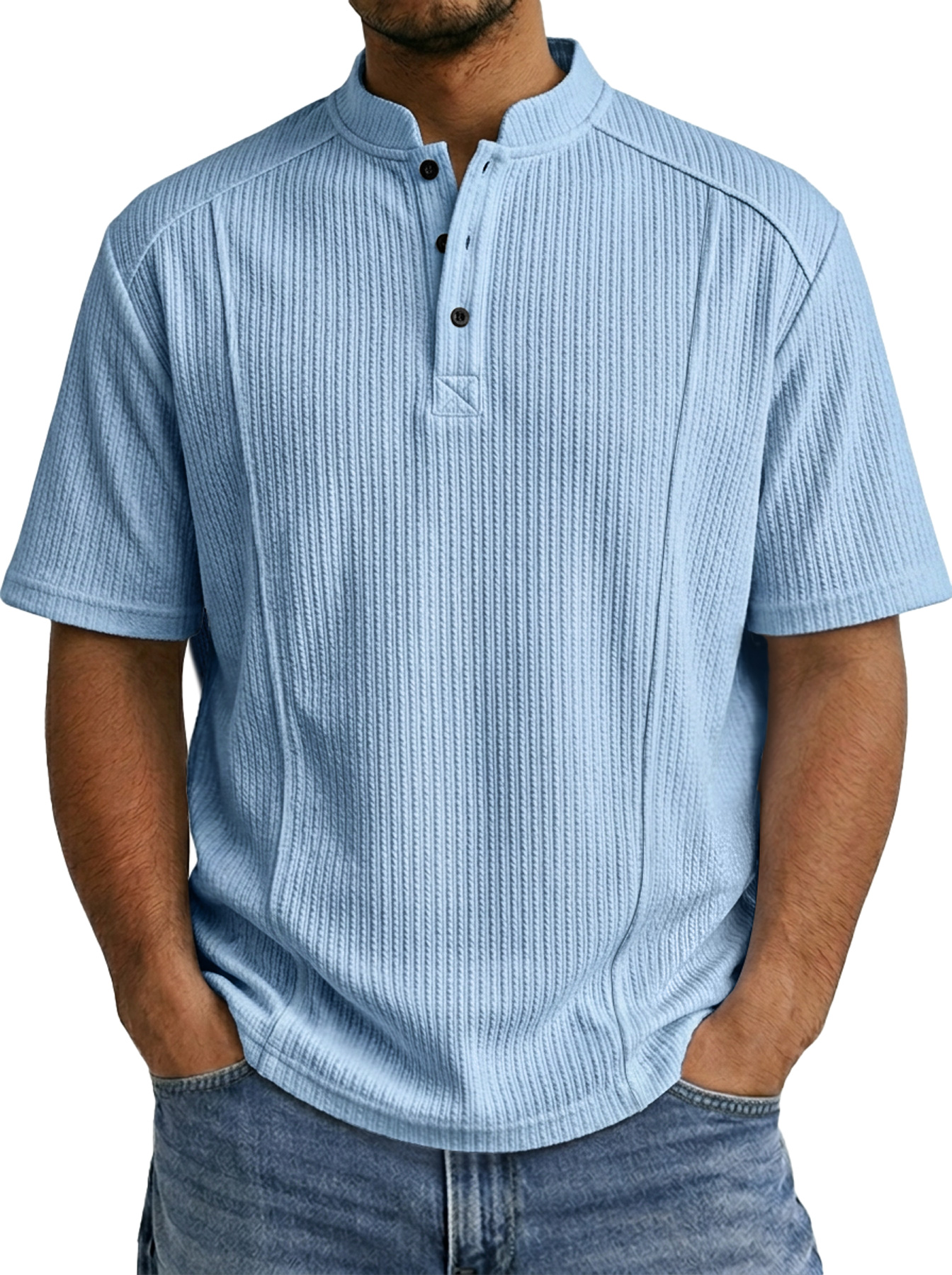 Men's Everyday Ribbed Deconstructed Design Casual Short-sleeved Henley Shirt