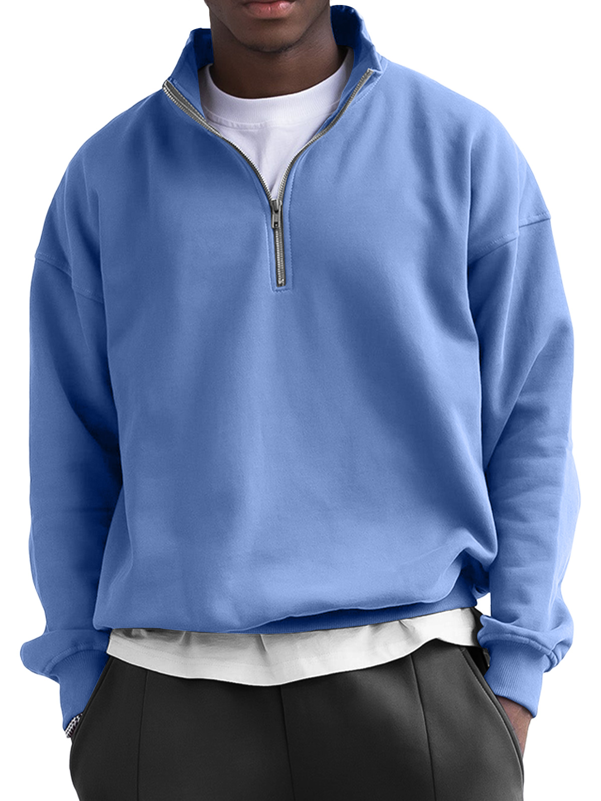 Men's Fashionable Stand Collar Zipper Casual Solid Color Sweatshirt