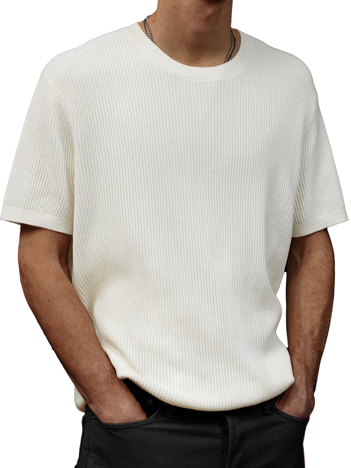 Men's Fashion Casual Waffle Fabric Round Neck Short-sleeved T-shirt