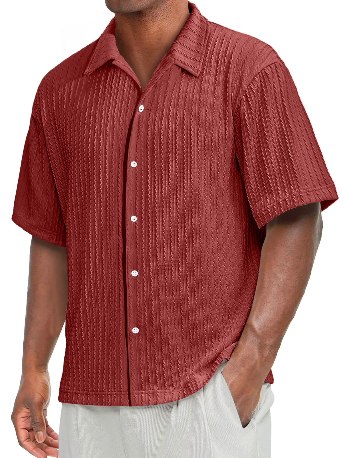 Men's Daily Texture Casual Lapel Solid Color Comfortable Short-sleeved Shirt