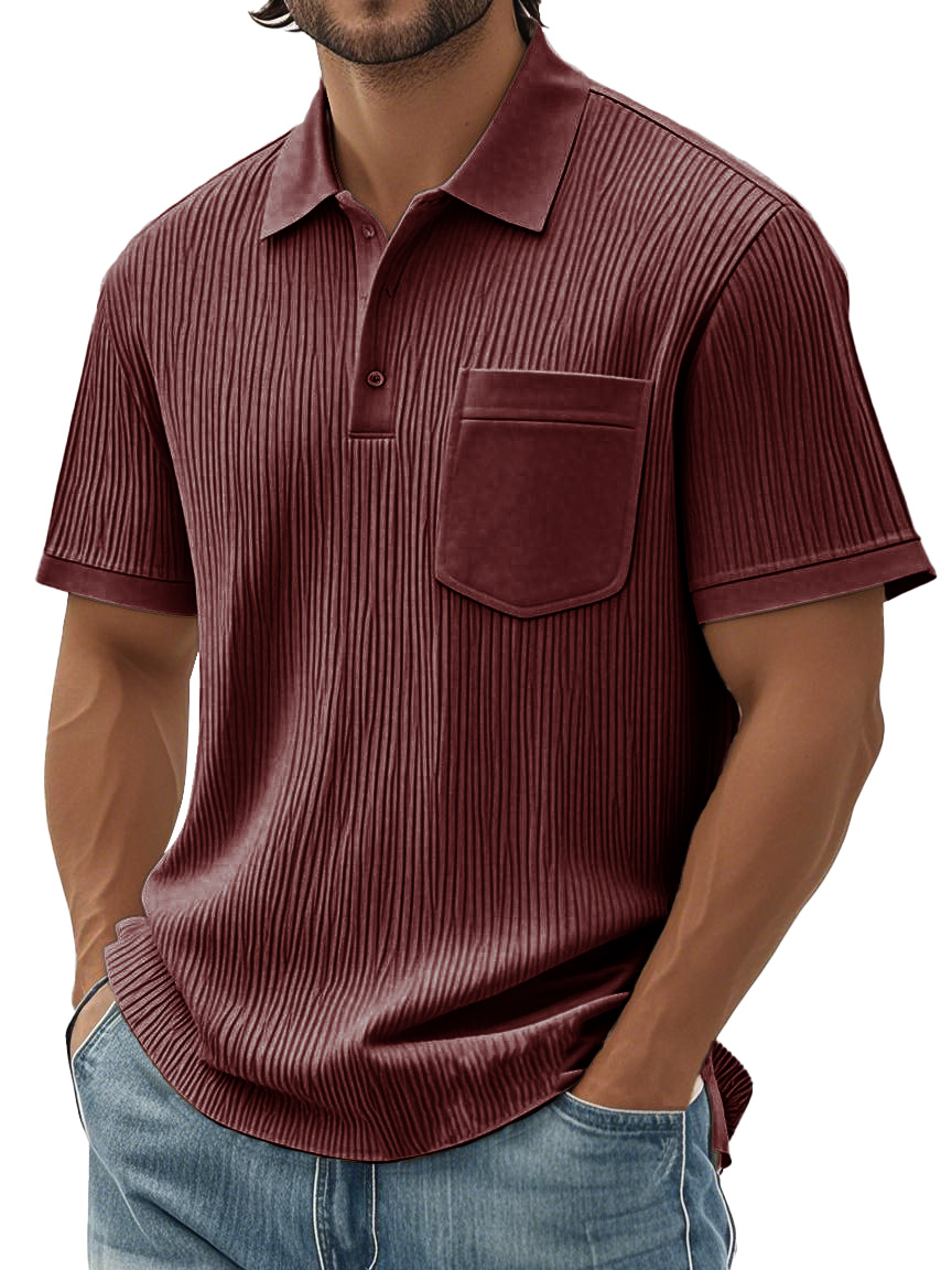 Men's Fashion Casual Textured Fabric Short-sleeved Pocket Polo Shirt
